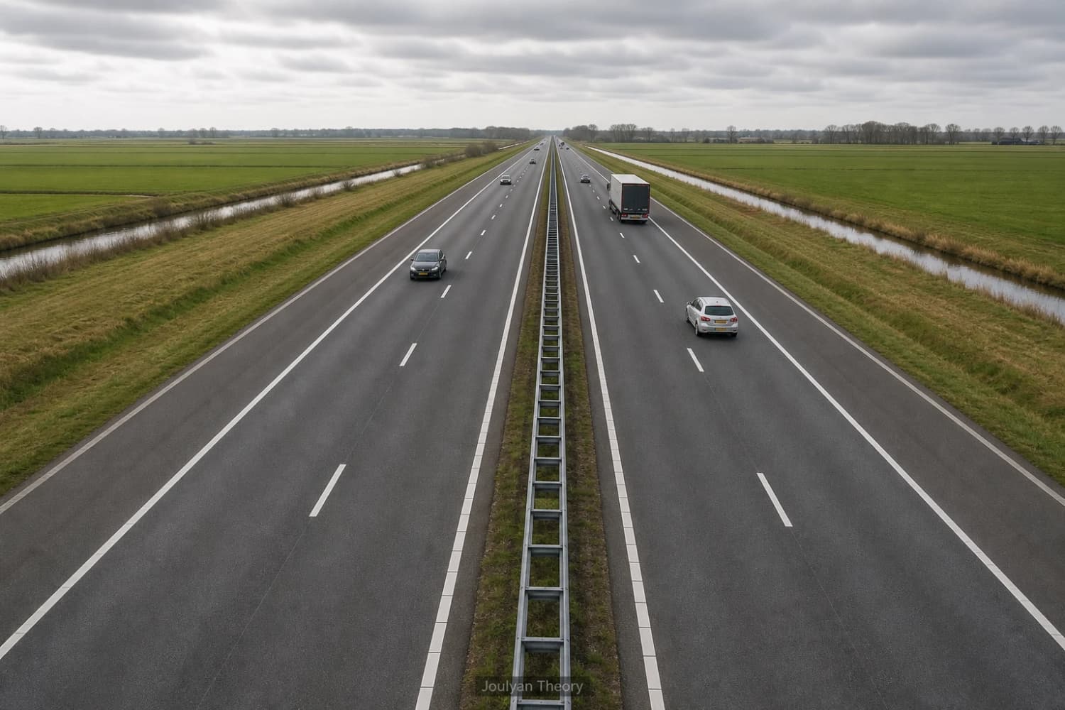 Dutch motorway with separated carriageways and two lanes in each direction