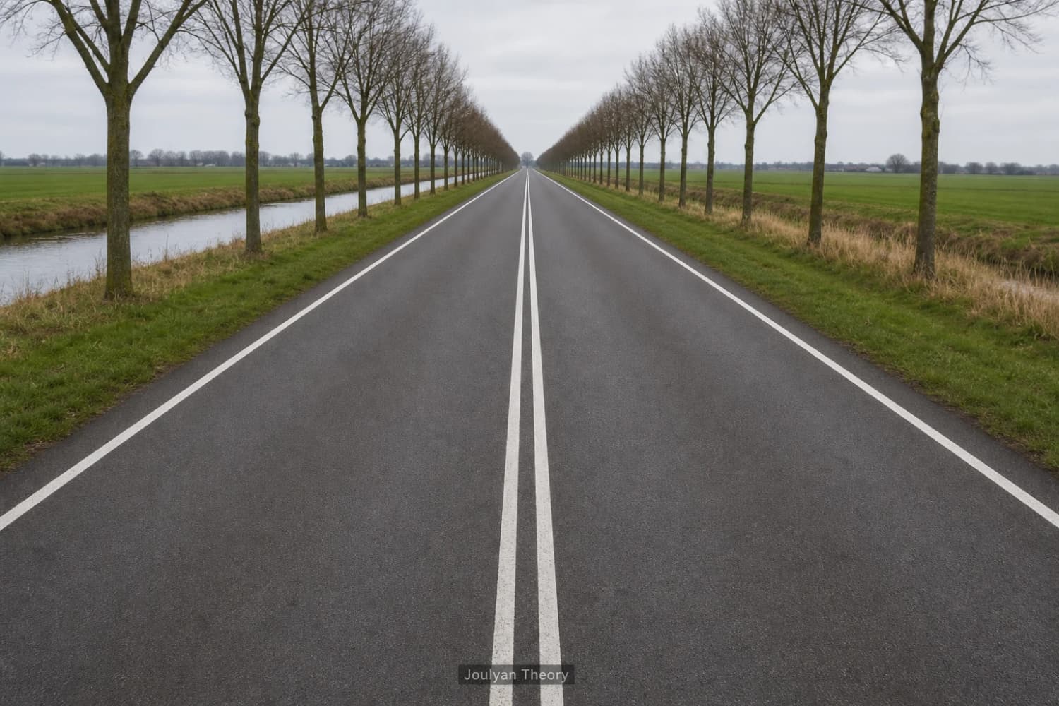 Empty Dutch 80 road with double white centre lines and no green