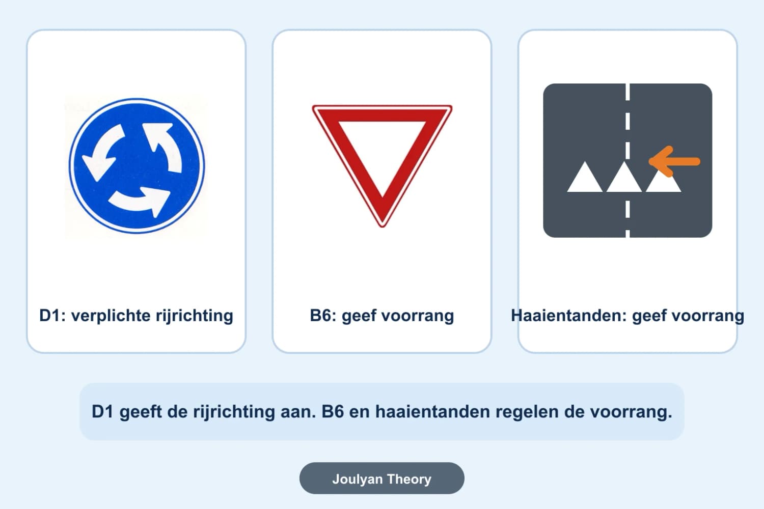 De officiële rotondeborden D1 en B6 naast haaientanden
