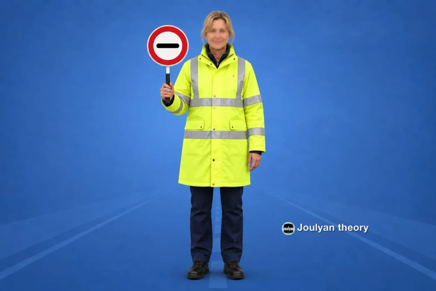 School crossing warden holding up the round sign F10