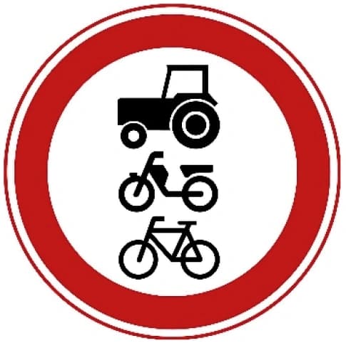 Closed to riders, livestock, wagons, slow vehicles, mopeds, bicycles and disability vehicles