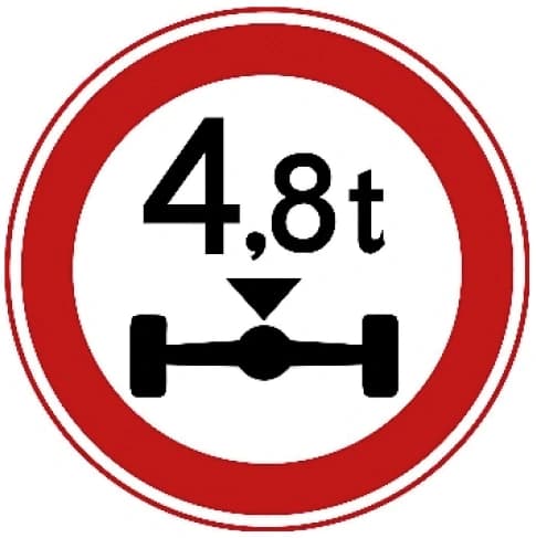 Closed to vehicles with an axle load above the weight shown