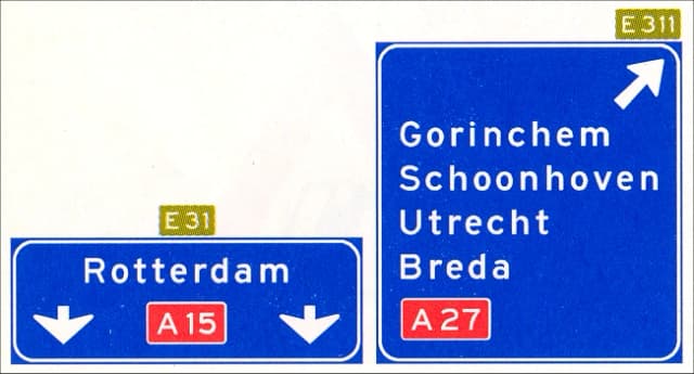 Motorway lane and exit direction sign