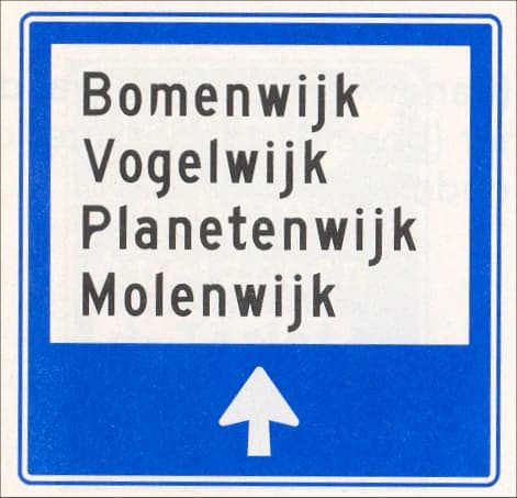 District direction sign with district names